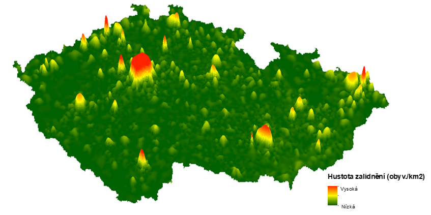 Hustota zalidnění České republiky  metodu Pycnophylactic Interpolation