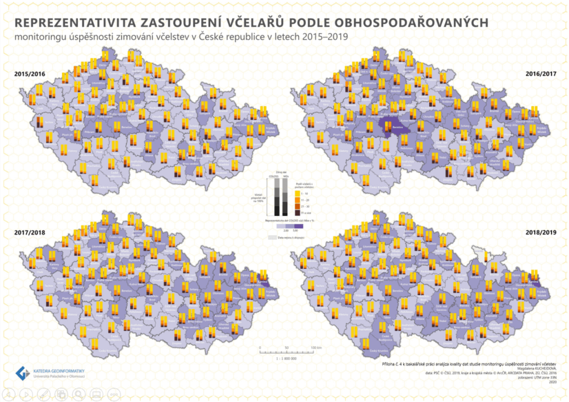 Reprezentativita zastoupení včelařů podle počtu obhospodařovaných v čelstev v monitoringu úspěšnosti zimování včelstev v České republice v ročnících 2015-2019