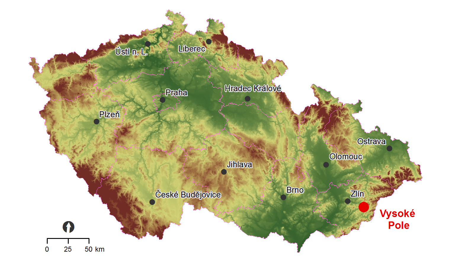 Lokalizace obce Vysoké Pole v rámci České republiky.
