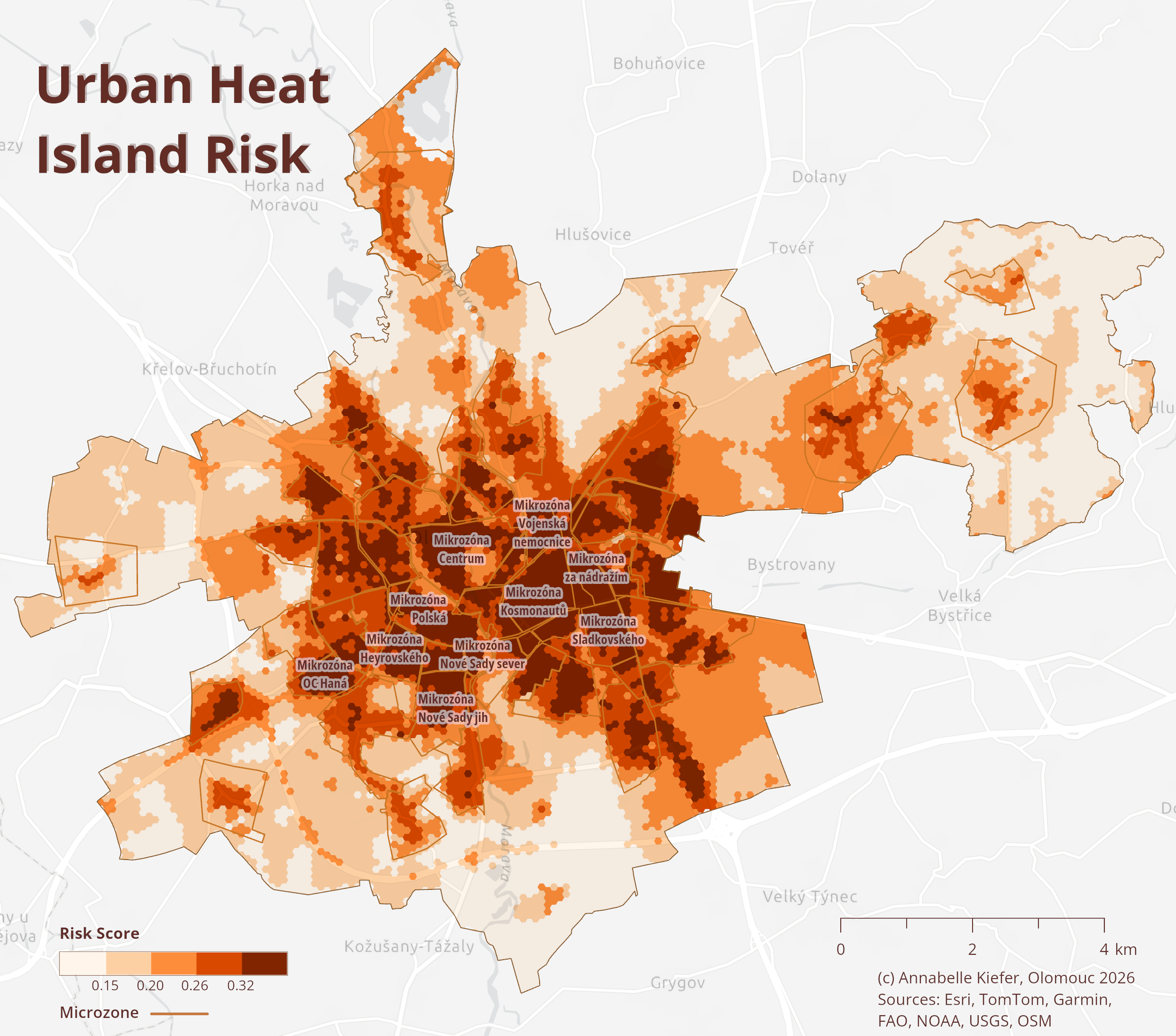 Final UHI risk map of Olomouc
