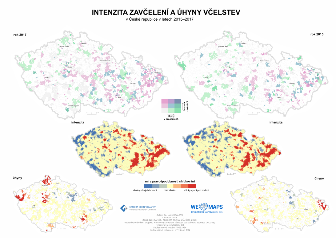 Intenzita zavčelení a úhyny včel - bivariační kartogram a shluky
