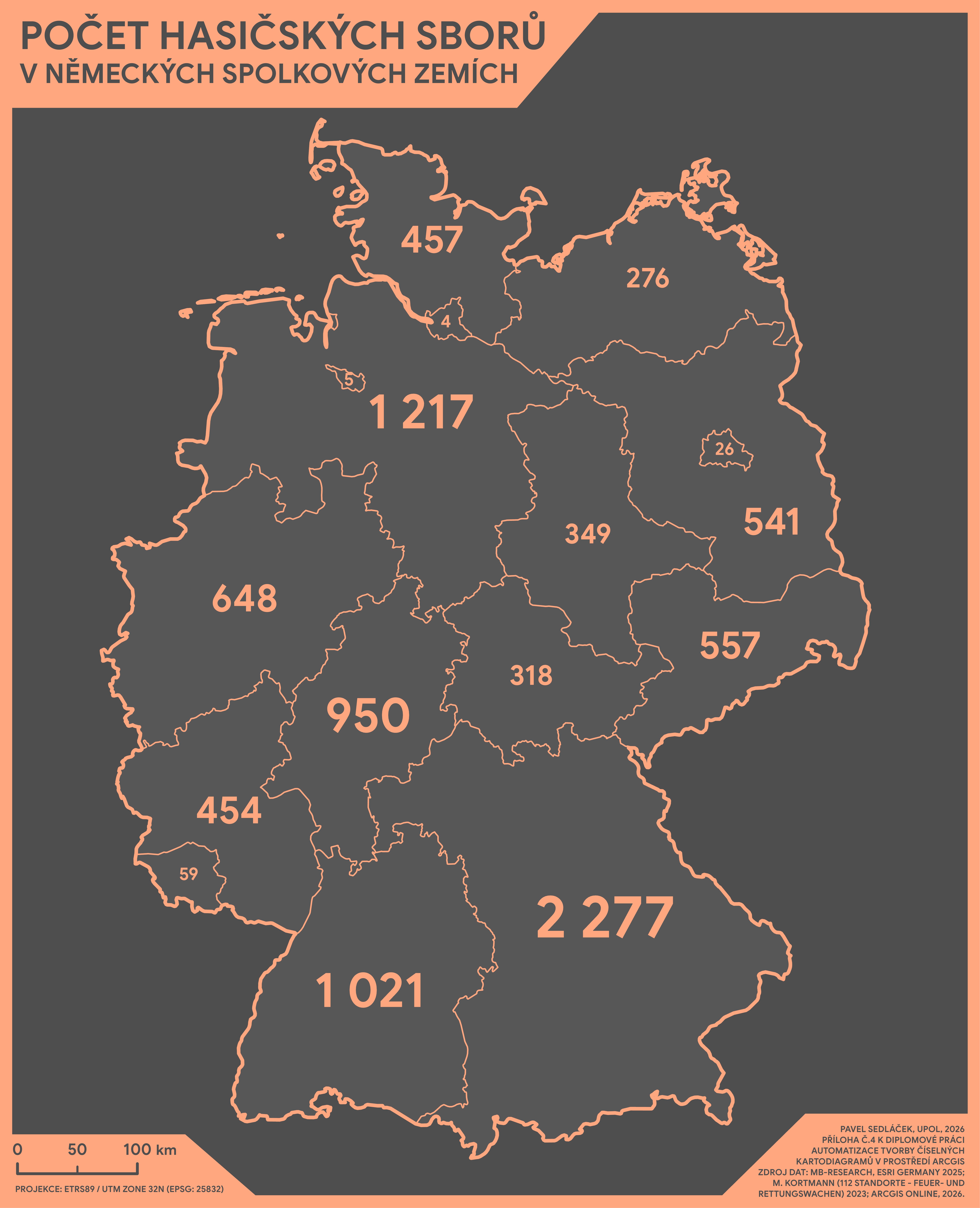 Mapový výstup: počet hasičských sborů v německých spolkových zemích